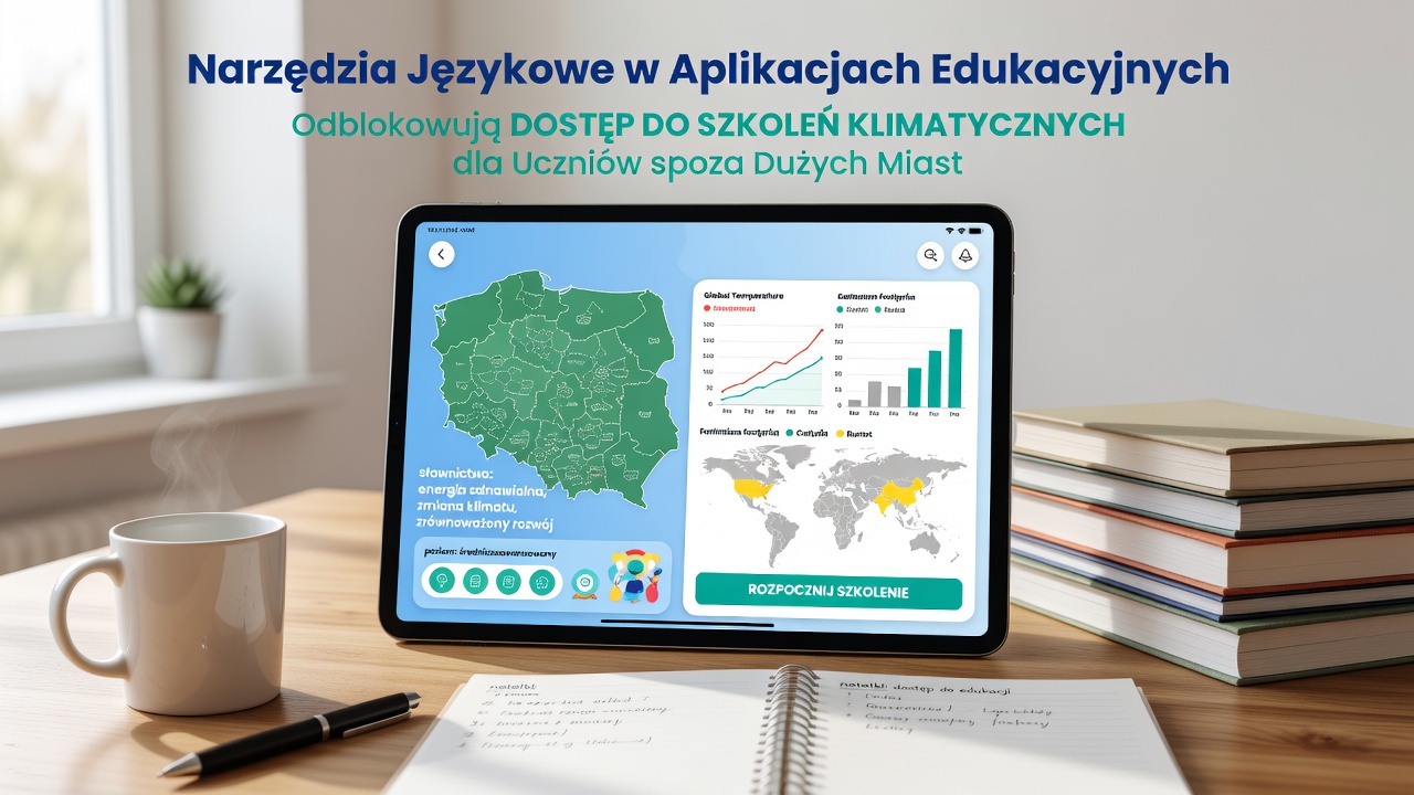 Rural Polish students collaborating on climate training exercises via mobile devices with integrated language support tools